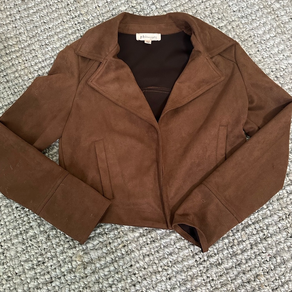 Philosophy Brown Cropped Blazer with Suede-Like Finish